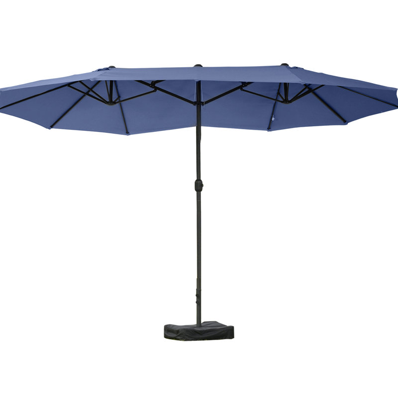 Parasol de patio de 15 pi, structure rectangulaire en acier bleu foncé, cadre à corrosion, manivelle, double face pour le jardin, auvent,
