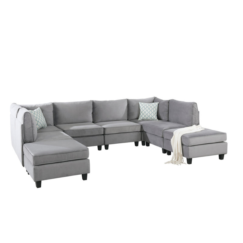 Canapé modulaire en velours gris 8 pièces Simona