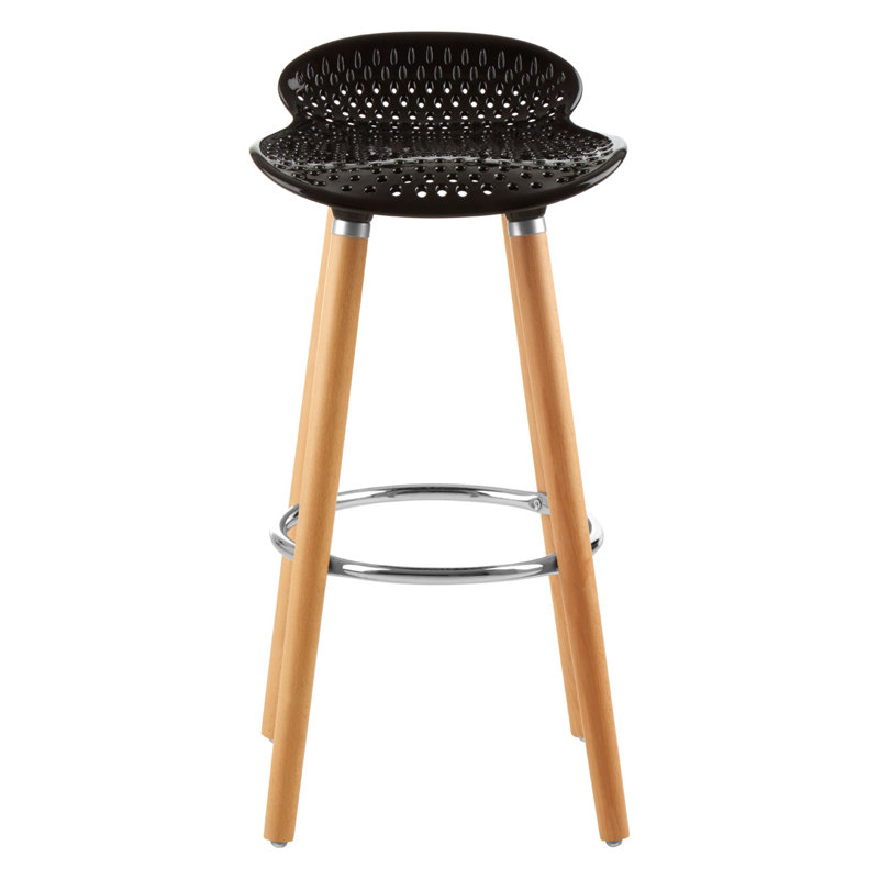 Kai Counter Stool with Solid Wood Frame, Black