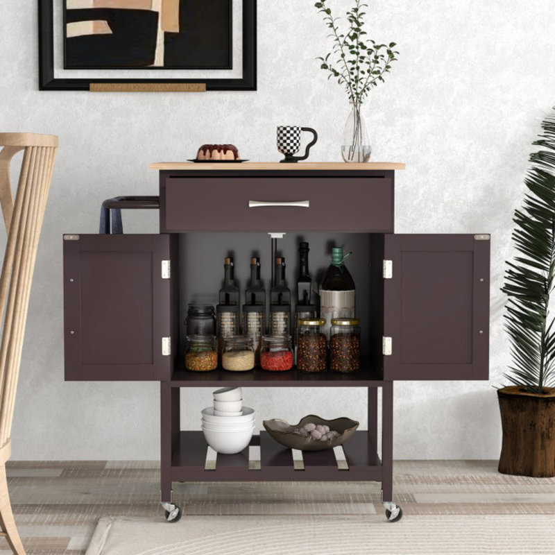 Îlot de cuisine roulant avec tiroir et porte-serviettes, Brun