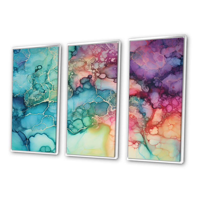 Ensemble de salon mural Cilgia - Aurora Borealis, Cadre flottant blanc, H 32 po x l 48 po x P 1 po