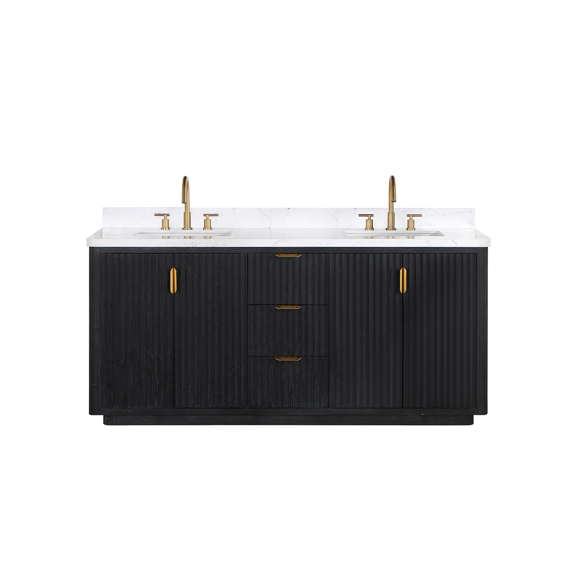 Adela 72'' Double Bathroom Vanity, Gold, White, Black