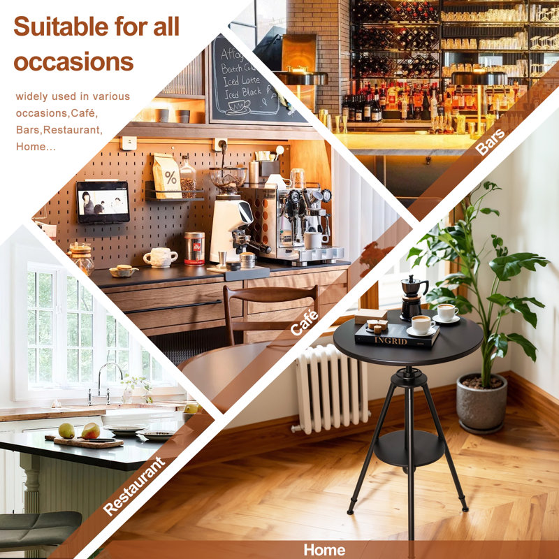 Ensemble de 2, table de bistro industrielle, table de café rétro, table de salle à manger de ferme ronde pour cuisine, table d'appoint rustique, plateau pivotant en métal, réglable en hauteur