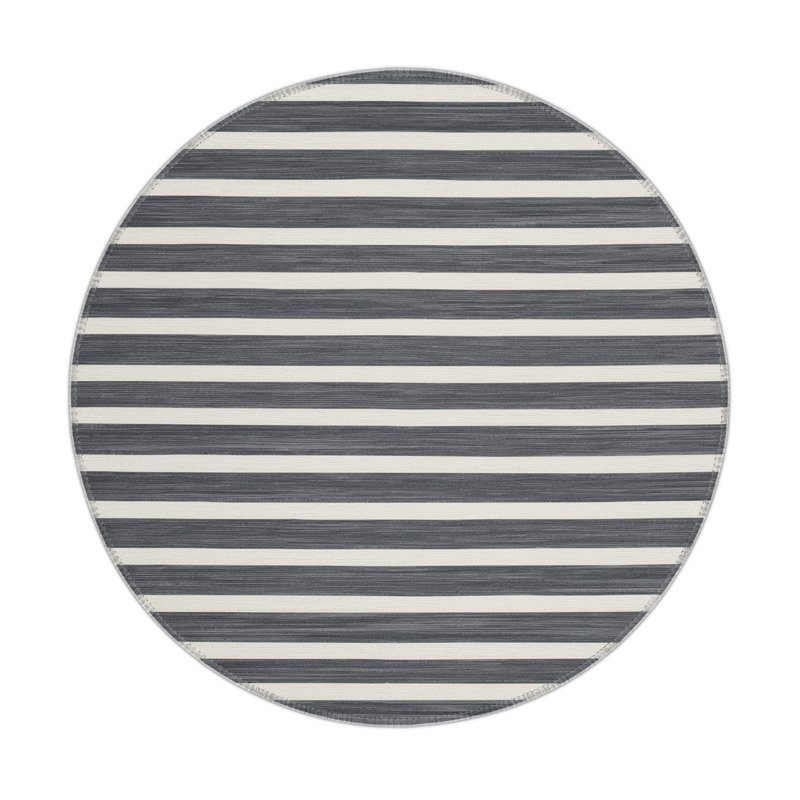 Tapis intérieur / extérieur gris HorizontalStripes, Rond 5 pi