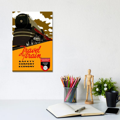 Travel By Train (Safety Comfort Economy) Advertising Vintage Poster - Wrapped Canvas Print