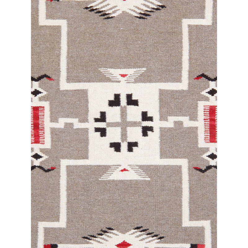 Tapis rouge / blanc / brun en laine tissé à plat à la main style sud-ouest Rectangle Tuscany, Rectangle 5 pi 1 po x 6 pi 9 po