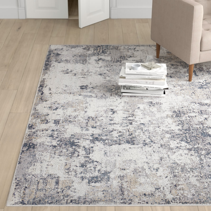 Tapis abstrait gris anthracite / gris clair / crème Angeles, Rectangle 9 pi x 12 pi