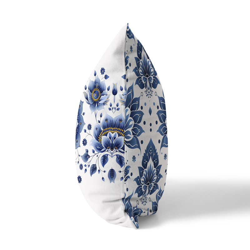 Coussin Frosted Florals, Bleu / blanc, H 26 po x l 26 po