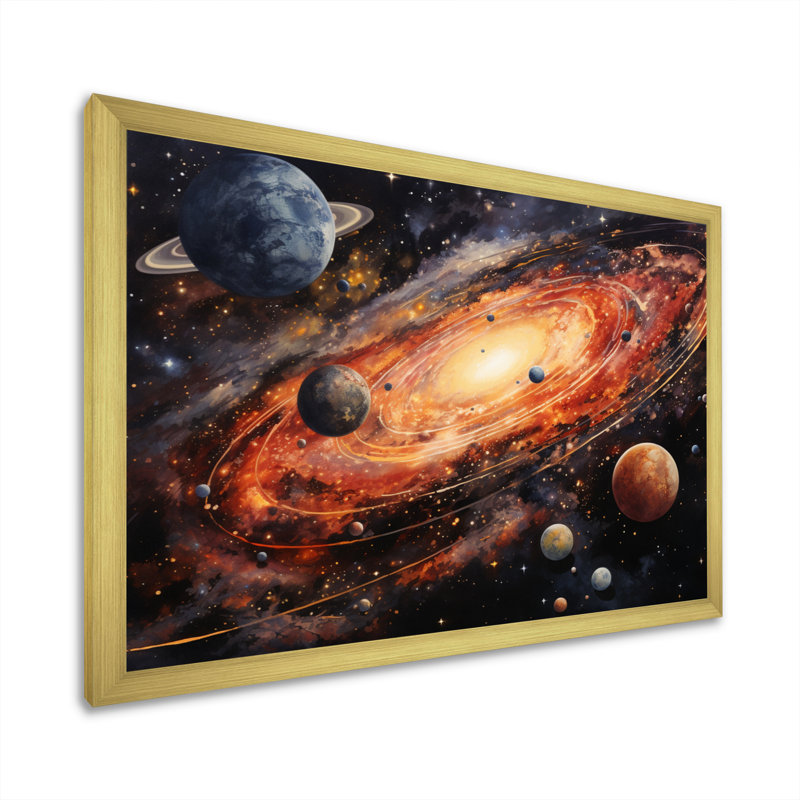 «Météores Comets Embrace I» sur toile, H 34 po x l 44 po x P 1,5 po, Encadrement doré