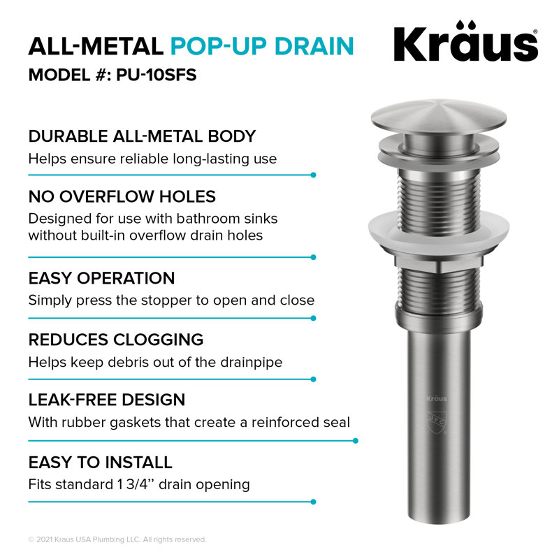 Spot-Free Stainless Steel Pop-Up Bathroom Sink Drain Assembly