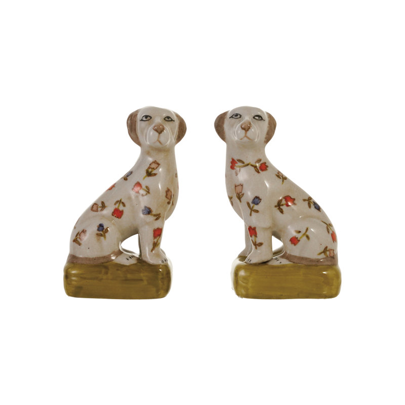 Stoneware Blooms Dog Bookends