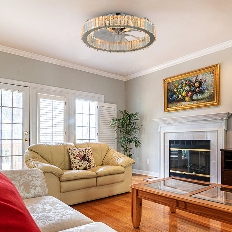 17.71 "Modern Crystal Ceiling Fans With Lights And Remote, Chrome
