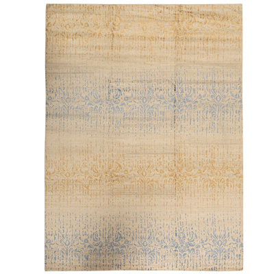 Tapis bleu / beige de haute qualité noué à la main