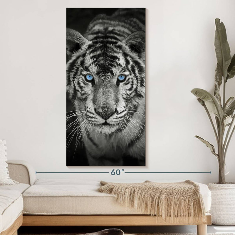 Tigre bleu sur toile, H 54 po x l 27 po x P 1,25 po