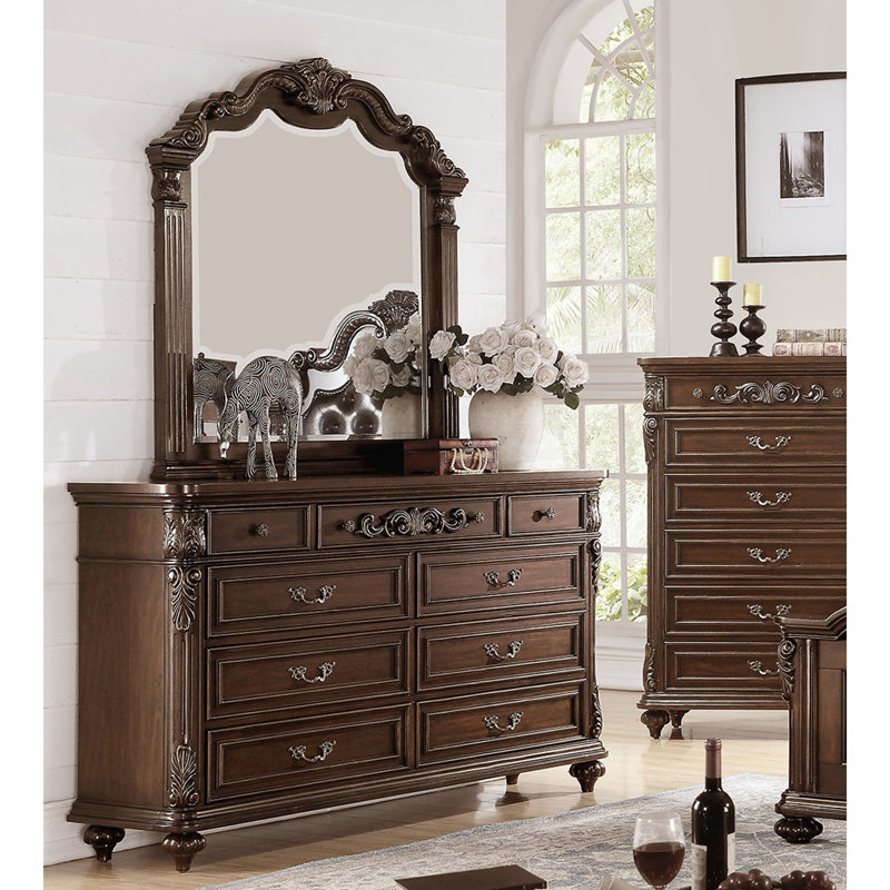 Commode design traditionnel traditionnel en cerisier antique / noyer antique avec meubles de chambre à coucher avec tiroirs à miroir