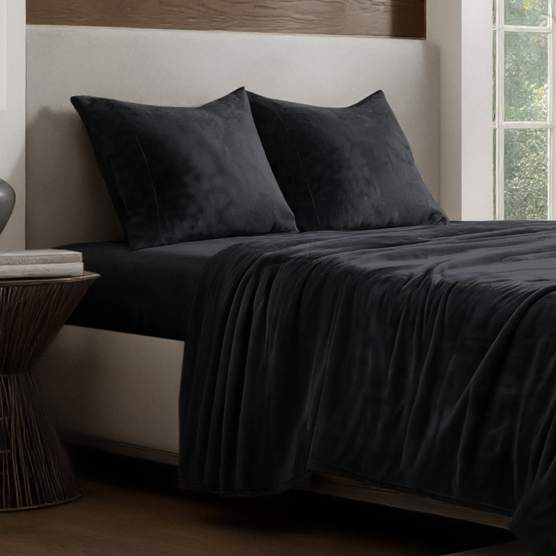 Ensemble de draps Microplush, Noir, Ensemble de draps pour très grand lit + un drap-h