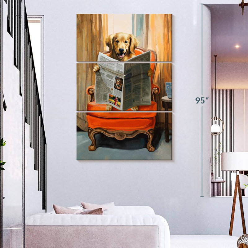 Brampt Golden Retriever Reading News, 74" H x 48" W