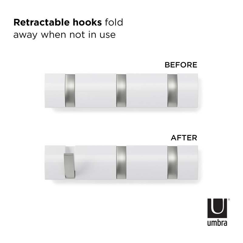 White and Nickel 3-Hook Wall Mounted Coat Rack