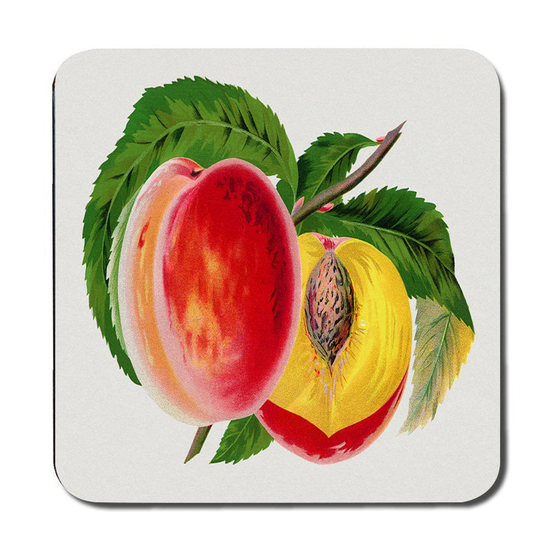 Peach Illustration Placemats And Coasters Set With Green Leaves