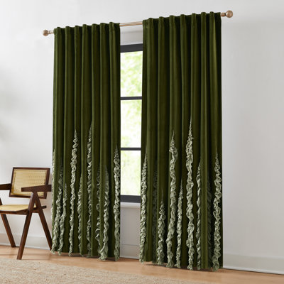 Verdant Path Cotton Velvet Blackout Window Curtain Panels Green Set of 2
