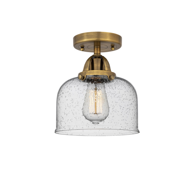 Plafonnier semi-encastré en verre à DEL, Grainé, H 9,25 po x l 8 po x P 8 po, Laiton brossé