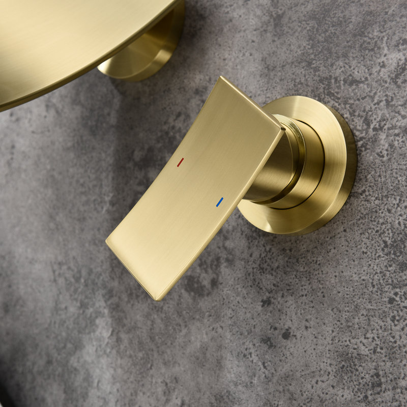 Elegant Wall Mount Bathroom Tap In Gold - Gentle Waterfall Flow For A Serene Tub Mounted Faucet Natural Effect Relaxing