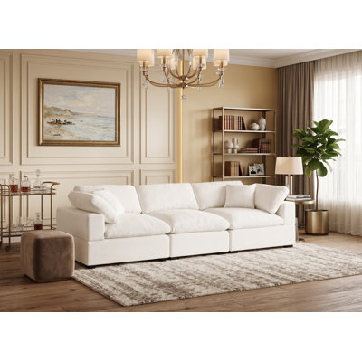 Canapé modulaire à 3 places, siège moelleux, coussins larges, 2 coussins pour les accoudoirs et 2 coussins décoratifs
