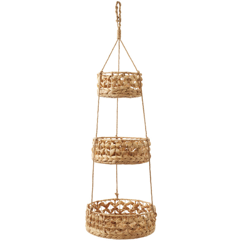 3-Tier Hanging Fruit Baskets, Vertical Woven Kitchen Storage Organizer