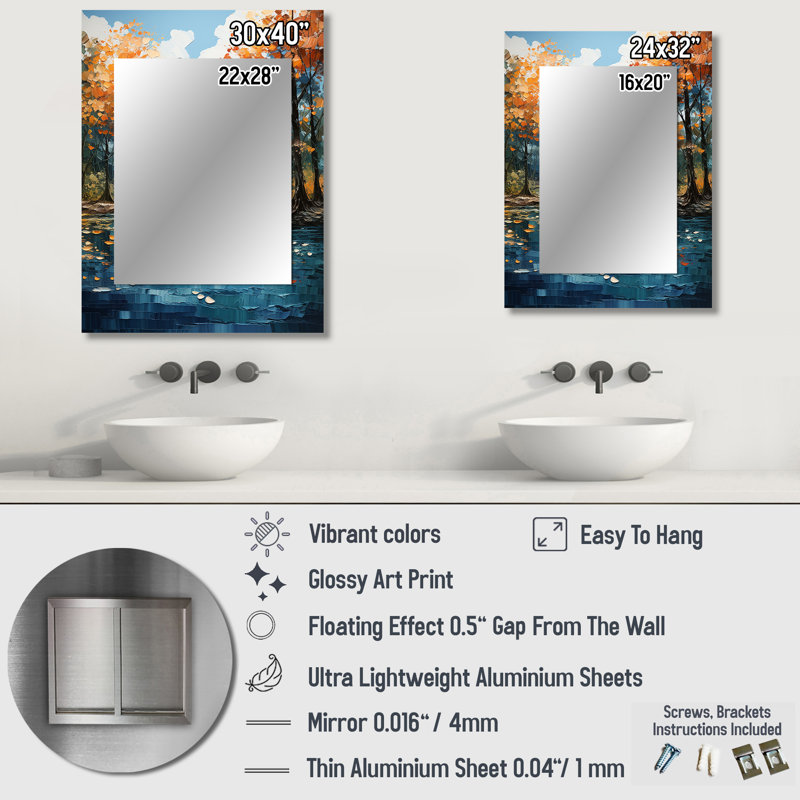 Orange River Sapphire Serenity - miroir décoratif lac, miroir mural Lake House, impression d'art en métal, 32 po x 24 po