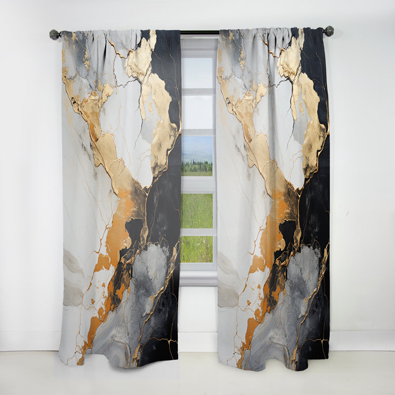 Eavan Minimalism Chrome White And Gold Potteries - Spirals Curtain - Velvet Room Darkening - 1 Panel, 52" W x 95" L