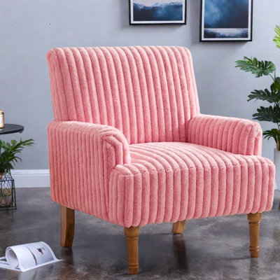 Comfortable Accent Chairs, Wood Corduroy Modern Pink Chair For Home