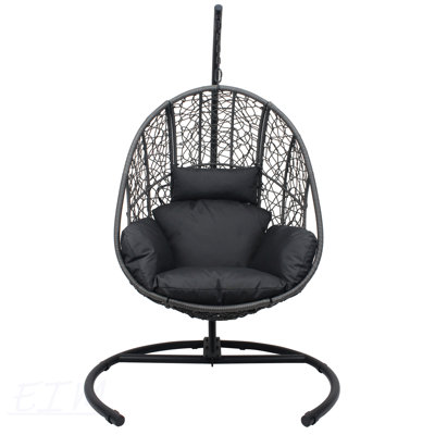 Outdoor Wicker Swing Egg Chair With Plush Cushion, Durable PE Wicker For Indoor And Outdoor Use
