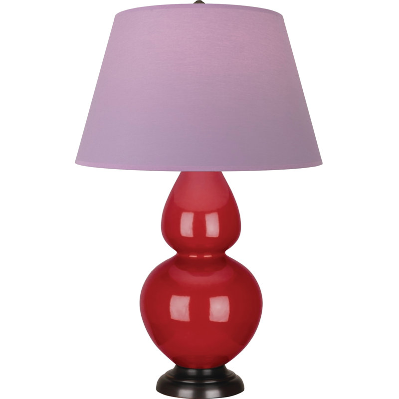 Lampe de table double gourde en céramique, Lavande / prune, Rouge rubis émaillé / bronze, Bronze