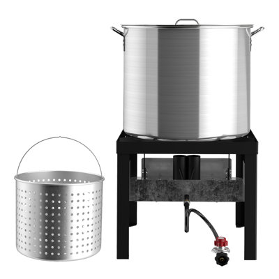 Ensemble de friteuse à dinde et friteuse à poisson, housse imperméable et écumoire de 12 pouces, poêle à propane de 55 000 BTU, friteuse à dinde en aluminium, friteuse extérieure, chaudière à langoustes avec panier