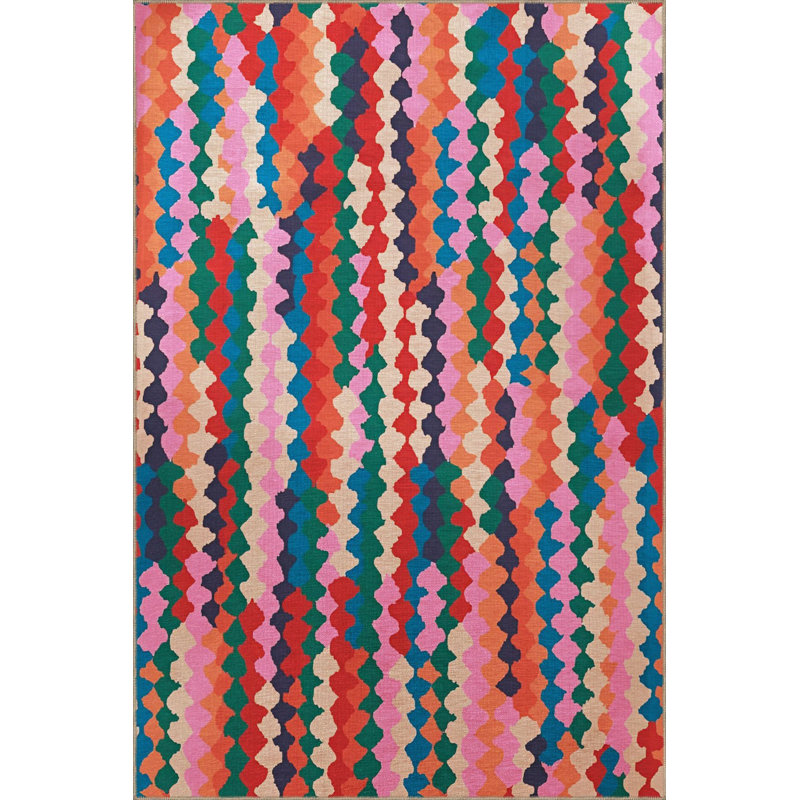 Multi Color Mixed Shape Line Section Pattern Creative Modern Decorative Machine Washable Area Rug, Rectangle 5'1" x 7'7"