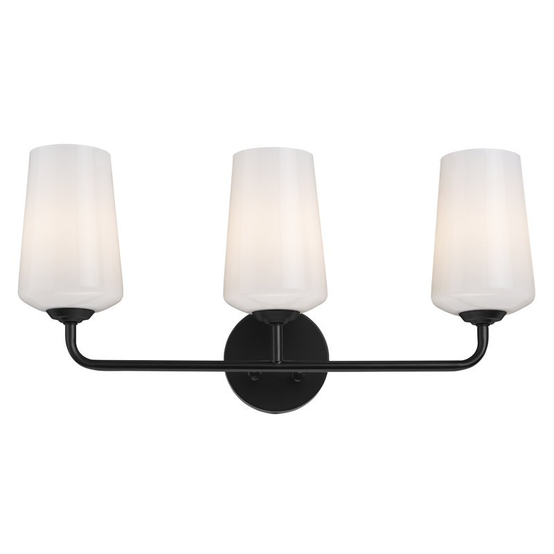 Celino Three-Light Bath & Vanity with Glass, Clear, Satin Black