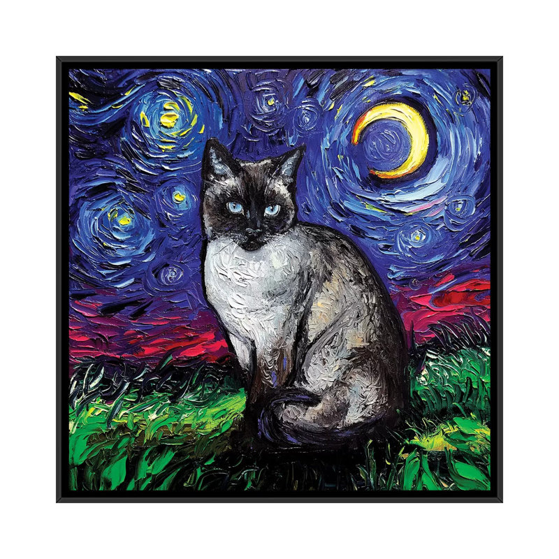Reproduction d’art, "Siamese Night" par aja Trèves, Pas de tapis, H 26 po x l 26 po x P 1,5 po, Toile avec cadre noir