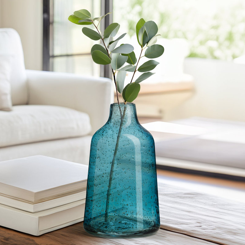 Vase conique en verre transparent 10 ", Bleu, 10 inch