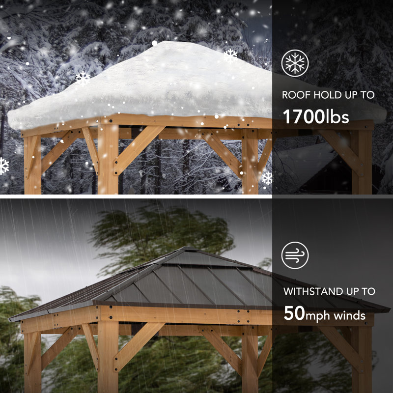 Sunjoy 9 ft. Cedar Wood Gazebo with Brown Steel Roof