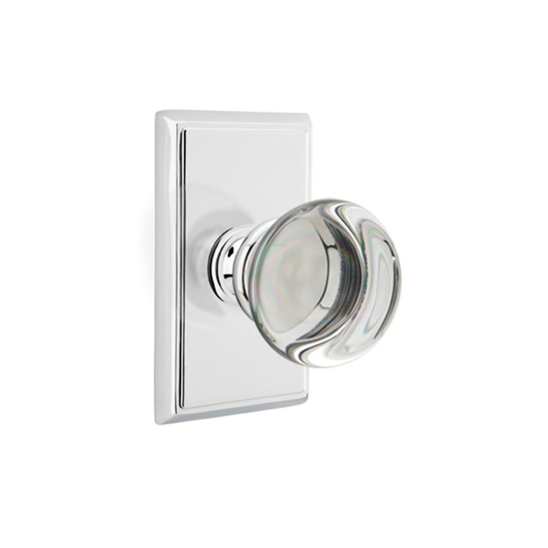 Ensemble de boutons de passage Emtek avec rosette rectangulaire et bouton en verre Providence, Chrome brillant