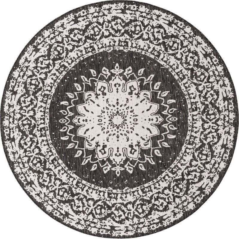 Tapis noir et blanc Contemporary Hitchens, Rond 7 pi 10 po