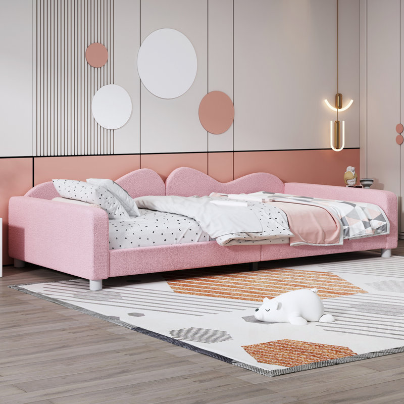 Lit de jour simple rembourré avec dossier en forme de nuage, Lit simple, Rose