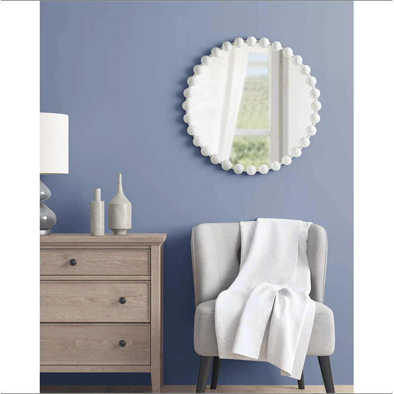 Miroir mural perlé, 27 po x 27 po, Blanc