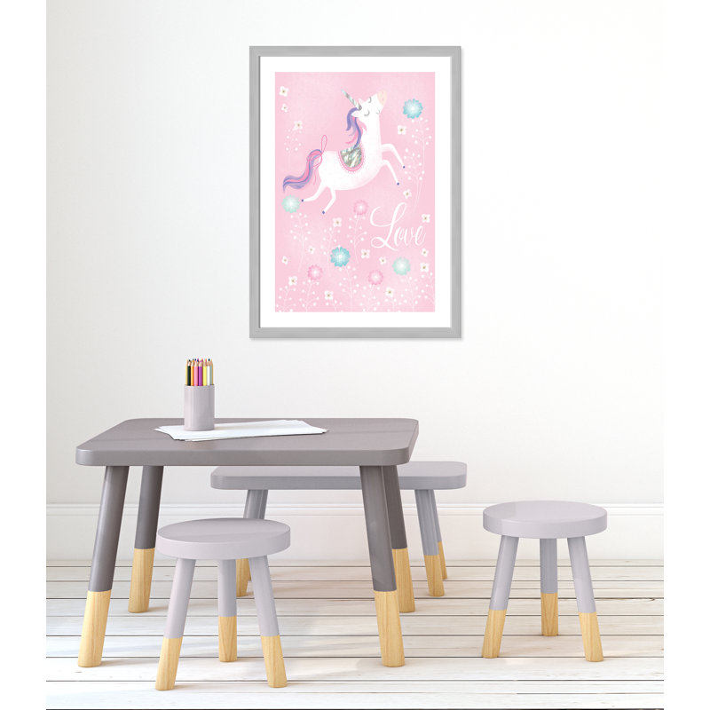 «Love Unicorn», art encadré, H 34,5 po x l 24,5 po x P 0,63 po, Cadre argenté