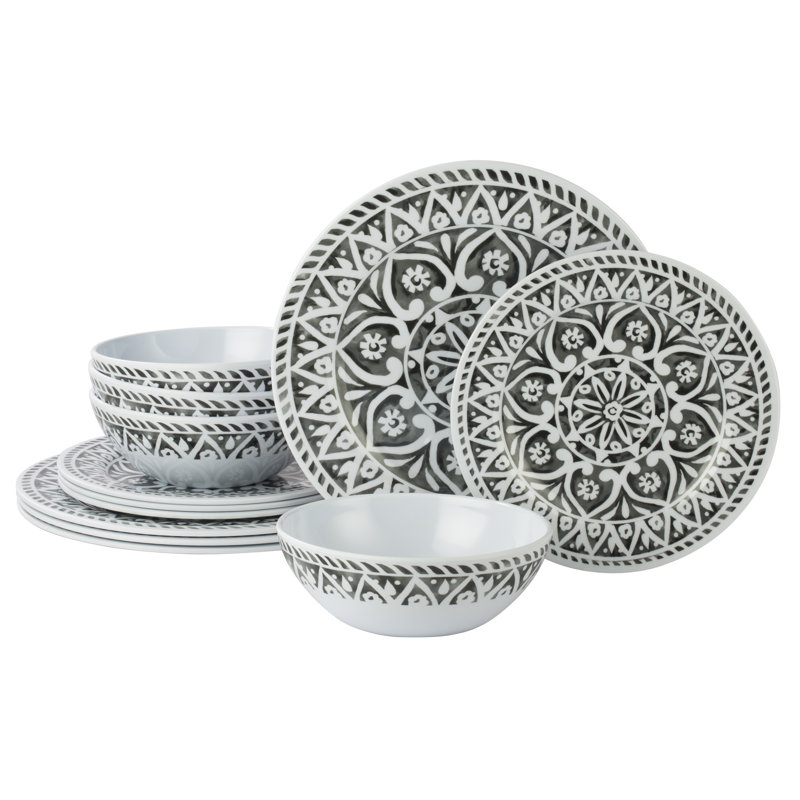 12pc Marrakech Grey Melamine Dinner Set