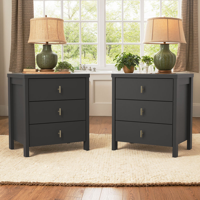 Dade 3 Drawer Nightstand (Set Of 2), Black