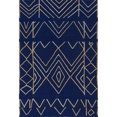 Tapis bleu foncé handwoven à tissage plat