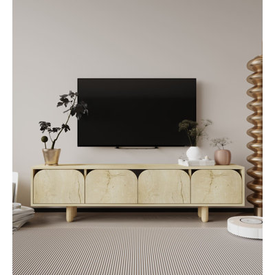 Meuble télé moderne en chêne saphir 70,9 po x 18,9 po x 11,8 po | Panneau de particules 100% mélaminé, pieds en bois (5,9 po) | Design mural, élégant et fonctionnel avec plusieurs tablettes