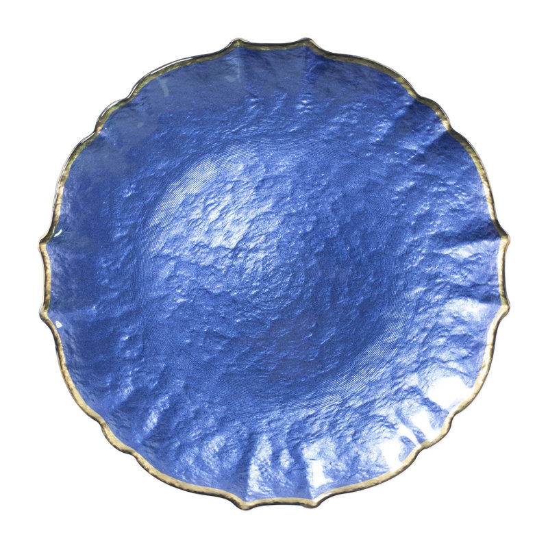 Baroque Glass Scalloped Charger, Cobalt