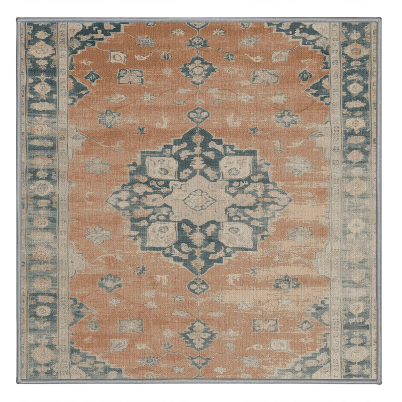 Machine Washable Overdyed Gray Area Rug, Square 7'